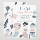Invitation C'est une petite fille Baby shower sirène (Devant / Derrière)
