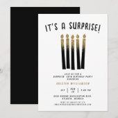 Invitation C'est une surprise Anniversaire Black Gold Parties (Devant / Derrière)