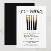 Invitation C'est une surprise Anniversaire Black Gold Parties (Devant / Derrière)