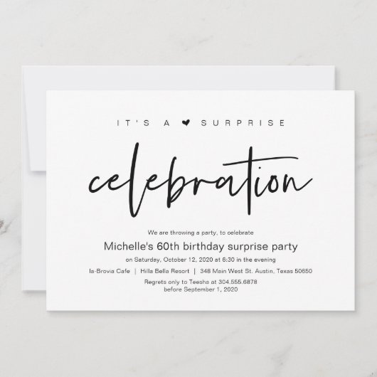 Invitation C'est une surprise fête d'anniversaire (Devant)