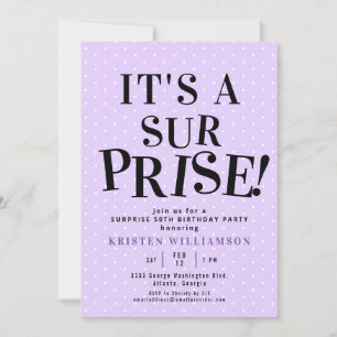 Invitation C'est une surprise pour un 50e anniversaire violet