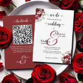 Invitation C'est vrai ! Burgundy Floral Script QR Code Mariag