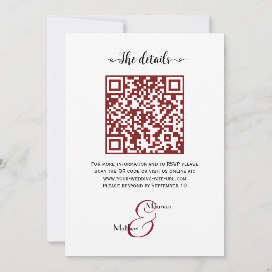 Invitation C'est vrai ! Burgundy Floral Script QR Code Mariag (Dos)