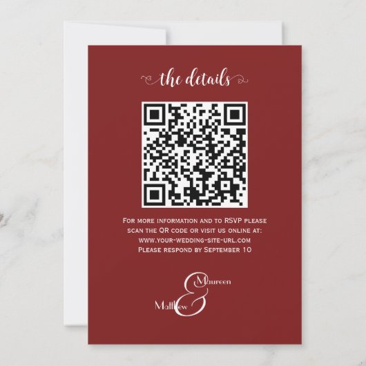 Invitation C'est vrai ! Burgundy Floral Script QR Code Mariag (Dos)