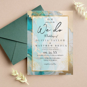 Invitation C'est vrai ! Marbre moderne Turquoise et or Mariag