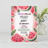 Invitation Cet été rose un dans un melon premier 1er annivers (Debout devant)