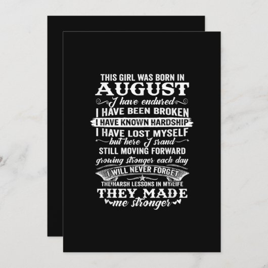 Invitation Cette fille est née en août Idee cadeau d'annivers (Devant / Derrière)