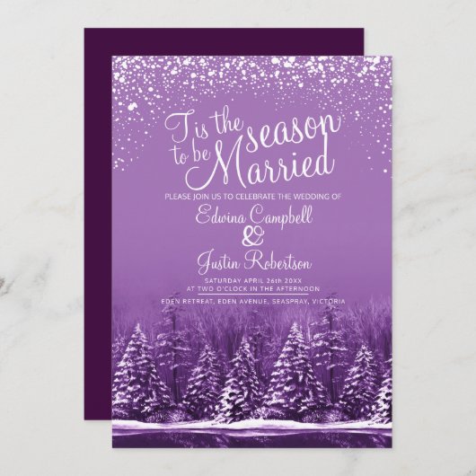 Invitation Cette saison mariage hiver lac de pin violet (Devant / Derrière)