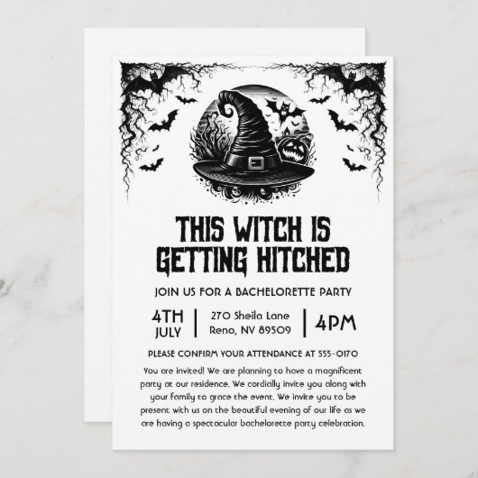 Invitation Cette sorcière est en train de se faire hisser Bac (Devant / Derrière)