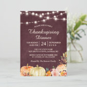 Invitation Chaîne citrouille éclaire Floral Thanksgiving Dîne (Debout devant)