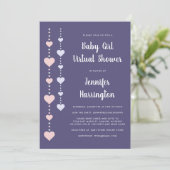 Invitation Chaîne Coeurs rose violet virtuel bébé fille douch (Debout devant)