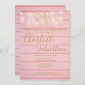 Invitation Chaîne de bois rose éclaire la première sainte com (Devant / Derrière)