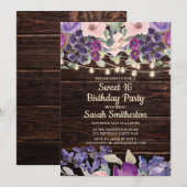 Invitation Chaîne de bois rustique Lumières violet Floral Swe (Devant / Derrière)