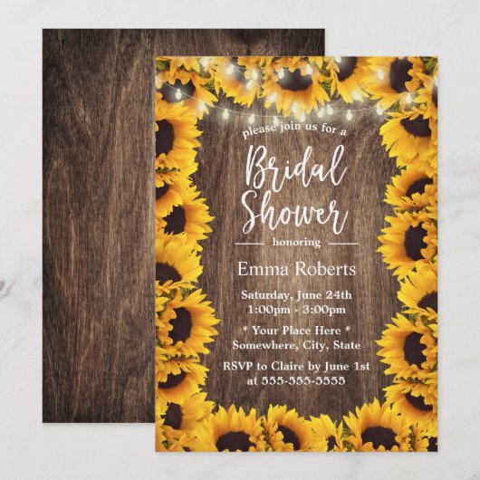 Invitation Chaîne de cadre de tournesol rustique Fête des mar (Devant / Derrière)