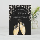 Invitation Chaîne de Champagne du Nouvel An en noir (Debout devant)