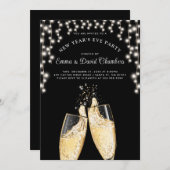 Invitation Chaîne de Champagne du Nouvel An en noir (Devant / Derrière)