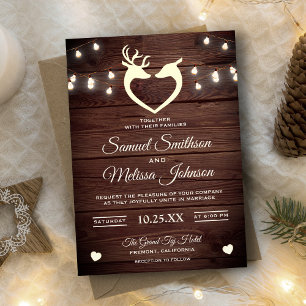 Invitation Chaîne de coeur du cerf éclat Mariage en bois rust