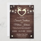 Invitation Chaîne de coeur du cerf éclat Mariage en bois rust (Devant)