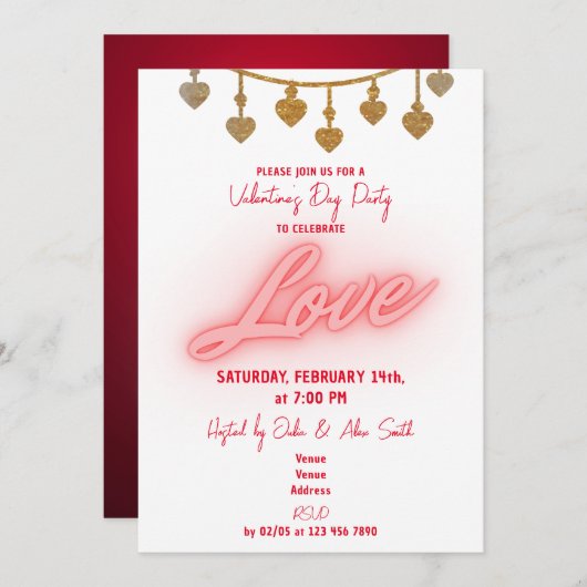 Invitation Chaine de cœurs pour la Saint-Valentin (Devant / Derrière)