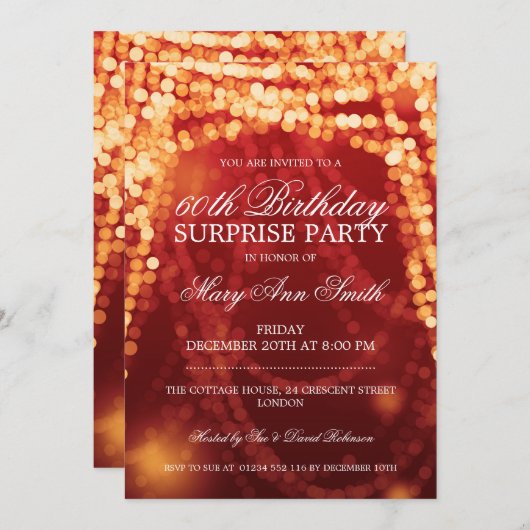 Invitation Chaîne de fête d'anniversaire Surveday Lights Gold (Devant / Derrière)