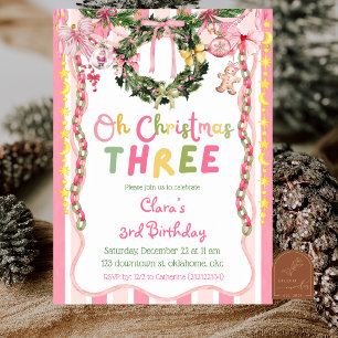 Invitation Chaîne de fête fantaisiste rose pour Noël et 3e an