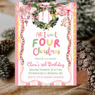 Invitation Chaîne de fête rose et fantaisiste pour un 4ème an
