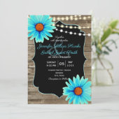 Invitation Chaîne de lumière en bois floral turquoise mariage (Debout devant)