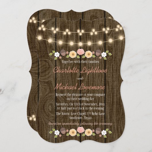 Invitation Chaîne de lumière rousse chute Mariage Acorn rusti (Devant / Derrière)