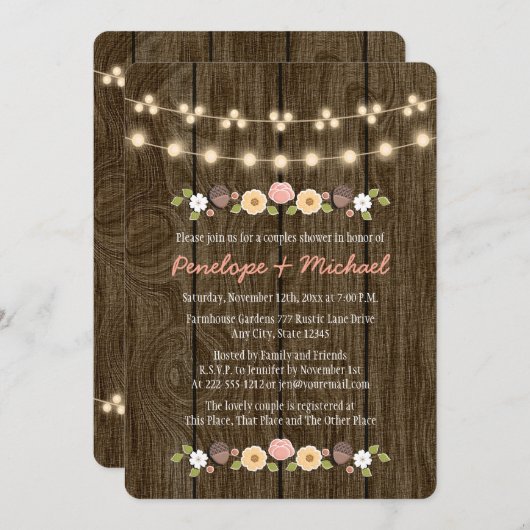 Invitation Chaîne de lumière rousse Chute Rustique Couples Do (Devant / Derrière)