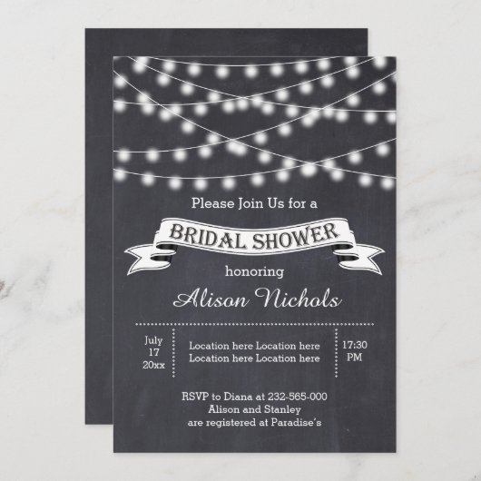 Invitation Chaîne de lumières & bannière mariage douche nupti (Devant / Derrière)