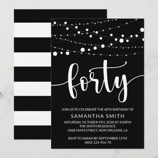 Invitation Chaîne De Lumières, Garland Léger, 40e Anniversair (Devant / Derrière)