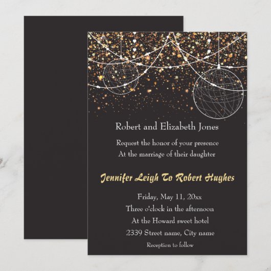 Invitation Chaîne de lumières Gold Confetti Mariage (Devant / Derrière)
