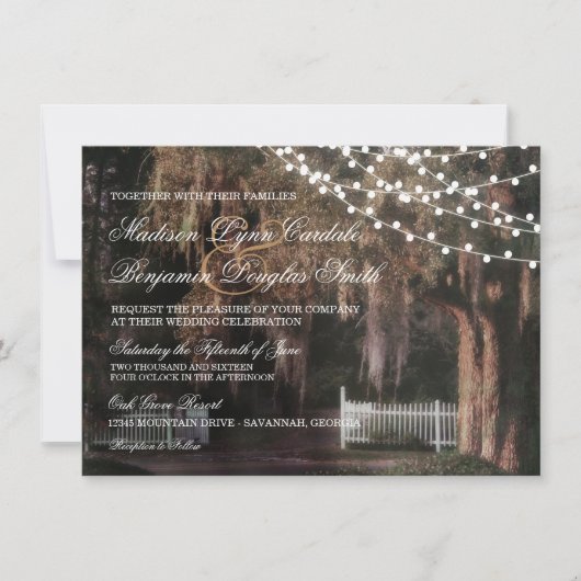 Invitation Chaîne de lumières Mariage de chêne rustique Invit (Devant)
