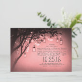 Invitation chaîne de lumières mason jarres mariage rose (Debout devant)