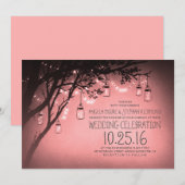 Invitation chaîne de lumières mason jarres mariage rose (Devant / Derrière)