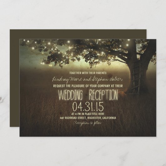 Invitation chaîne de lumières réception de mariage rustique (Devant / Derrière)