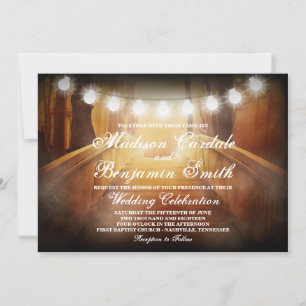 Invitation Chaîne de lumières Rustic Bridge Wedding Invitatio
