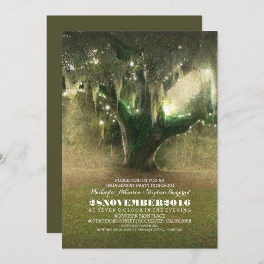 Invitation Chaîne de lumières Rustique Oak Tree Engagement Pa (Devant / Derrière)