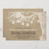 Invitation Chaîne de Mariages de Burlap rustique de Mason Jar (Devant / Derrière)