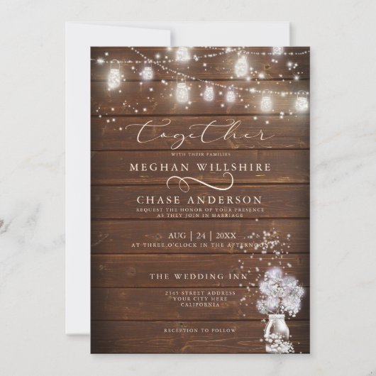 Invitation Chaîne de pot Mason rustique éclaire laBrideBarefo (Devant)