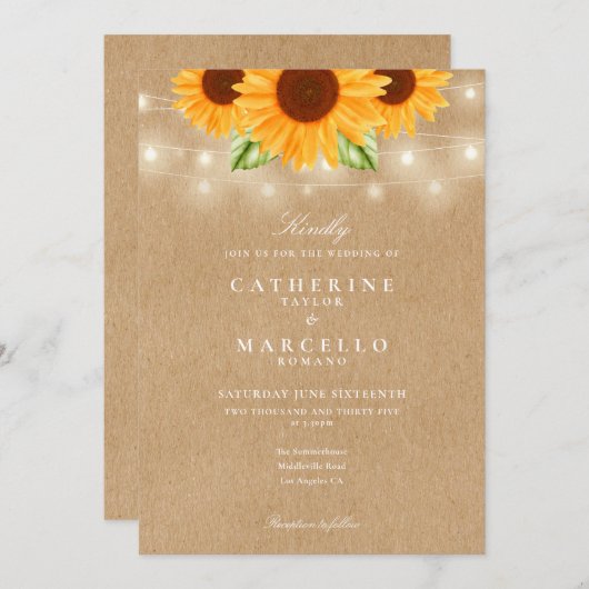 Invitation Chaîne de tournesol éclatant Rustique Mariage Kraf (Devant / Derrière)