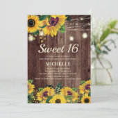 Invitation Chaîne de tournesol rustique Lumière 16e anniversa (Debout devant)