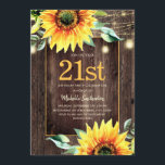 Invitation Chaîne de tournesol rustique Lumière 21e anniversa<br><div class="desc">Bois rustique,  tournesols jaunes verdoyants,  lampes à cordes étincelantes et lanternes 21ème anniversaire à la campagne pour les femmes. Contactez-nous pour obtenir de l'aide sur la personnalisation ou pour demander des produits correspondants.</div>