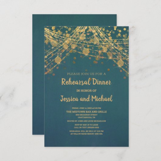 Invitation Chaîne d'or turquoise éclaire la répétition Bokeh (Devant / Derrière)