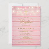 Invitation Chaîne en bois rose éclaire Baptême Christening (Devant)