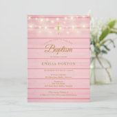 Invitation Chaîne en bois rose éclaire Baptême Christening (Debout devant)