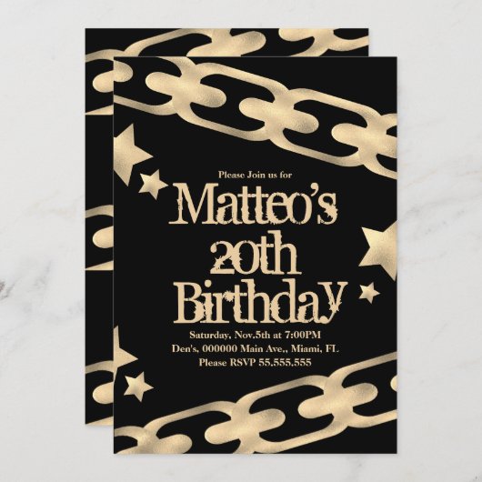 Invitation Chaîne en or fausse bloc party hip hop star (Devant / Derrière)
