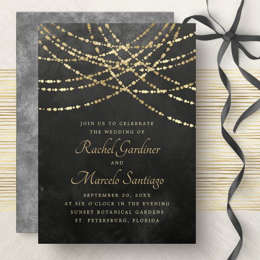 Invitation Chaîne Lights Black Gold Mariage
