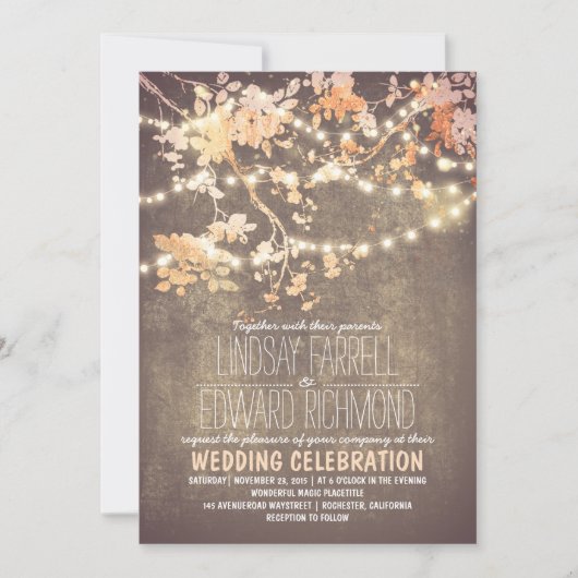 Invitation Chaîne Lights Branch Rustic Vintage Blush Mariage (Devant)