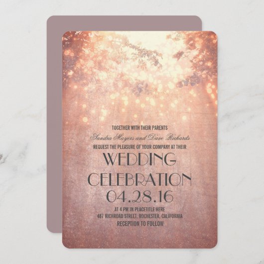 Invitation Chaîne Lights Branches de l'arbre Mariage rustique (Devant / Derrière)